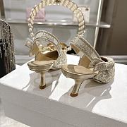 Dior J'Adior Slingback Pump White Cotton Embroidered with Millefiori Motif in Gold-Tone Metallic Thread - 5