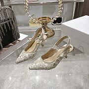Dior J'Adior Slingback Pump White Cotton Embroidered with Millefiori Motif in Gold-Tone Metallic Thread - 4