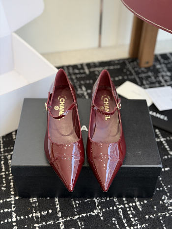 Chanel Mary Janes Patent Calfskin Dark Red 35mm