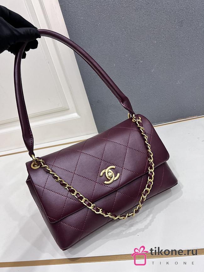 Chanel Flap Bag Lamskin & Gold-Tone Metal Dark Burgundy - 25x14.5x5cm - 1