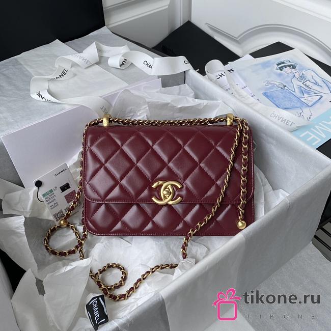 Chanel Wallet on Chain Shiny Calfskin & Gold-Tone Metal Dark Burgundy - 19.2x12.3x3.5cm - 1