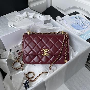 Chanel Wallet on Chain Shiny Calfskin & Gold-Tone Metal Dark Burgundy - 19.2x12.3x3.5cm