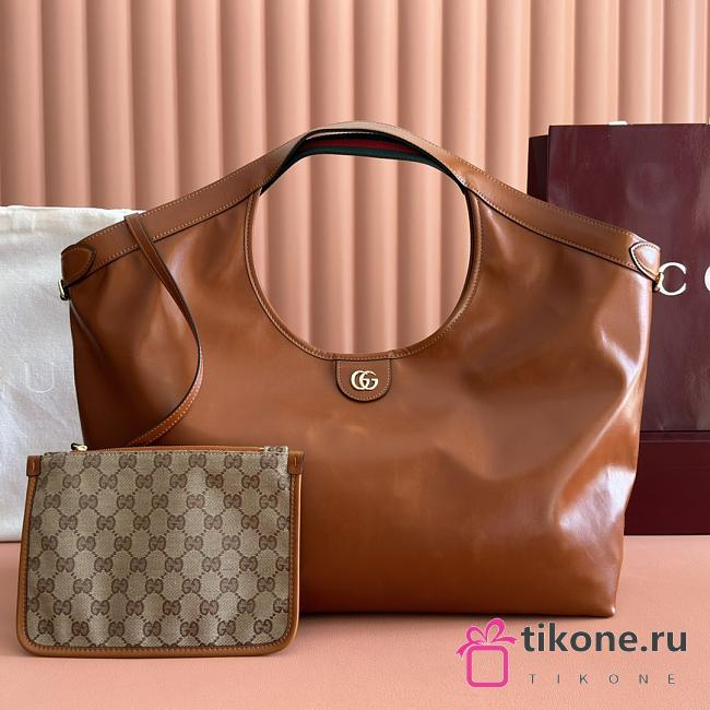 Gucci Giglio Large Tote Bag Dark Brown Leather - 60×47×16cm - 1