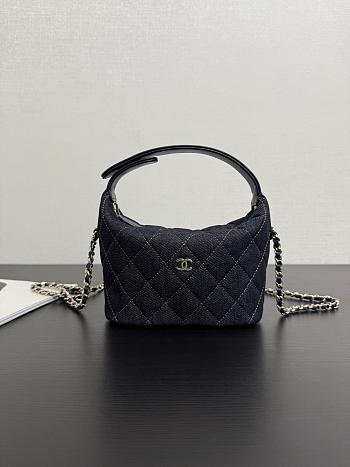 Chanel Classic Clutch With Chain Denim & Gold Metal Dark Blue & Orange - 21.5x19x7.5cm