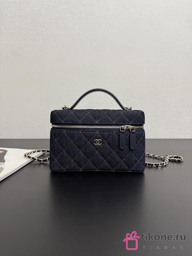 Chanel Classic Vanity with Chain Denim & Gold Metal Dark Blue & Orange - 19.5x17x5cm - 1