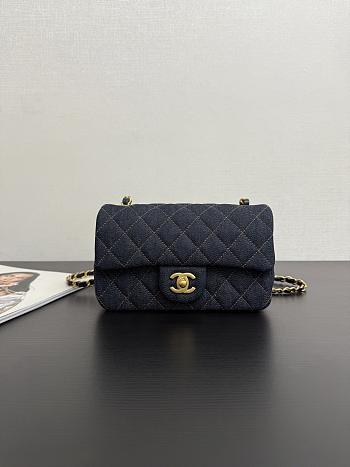 Chanel Mini Classic Handbag Denim & Gold Metal Dark Blue & Orange - 20x12x6cm