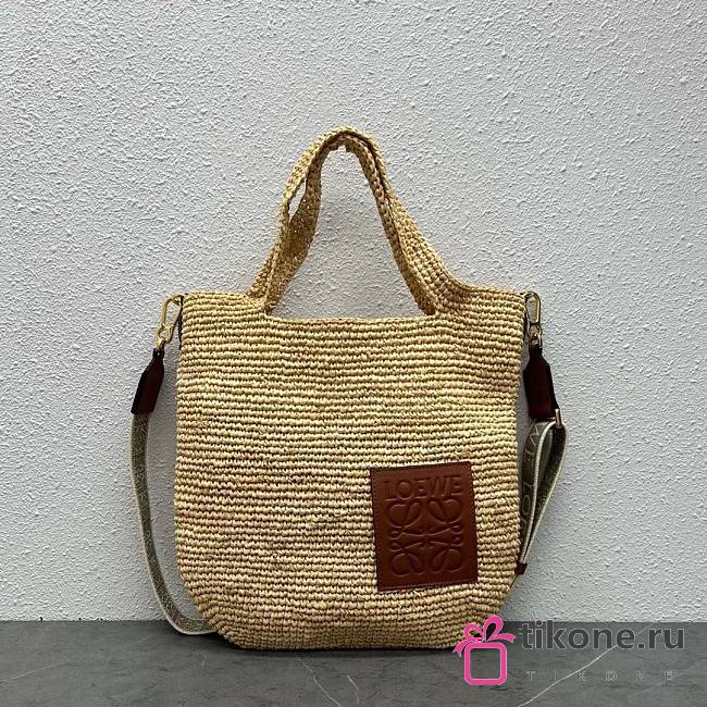 Loewe Mini Slit Bag In Raffia And Calfskin Natural Tan - 30x30x8cm - 1