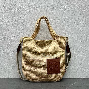 Loewe Mini Slit Bag In Raffia And Calfskin Natural Tan - 30x30x8cm