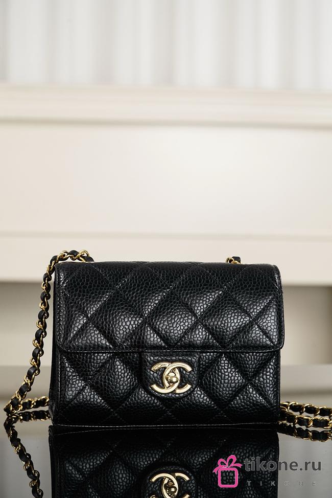 Chanel Mini Flap Grained Calfskin & Gold-Tone Metal Black - 19x13x7cm - 1