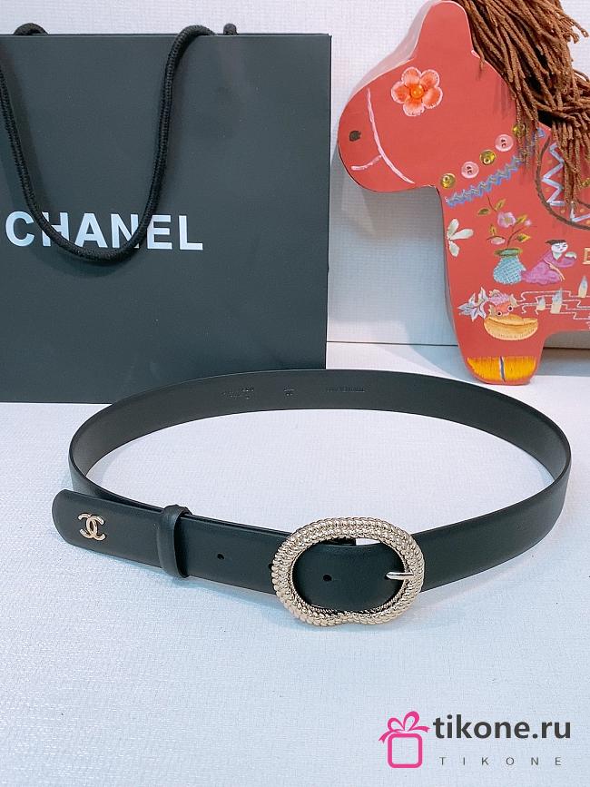 Chanel Leather Belt Calfskin & Metal Black & Gold  - 1