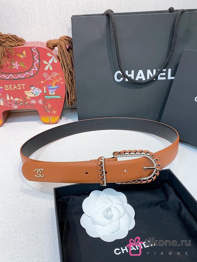 Chanel Leather Belt Calfskin & Metal Brown & Gold 25476 - 1