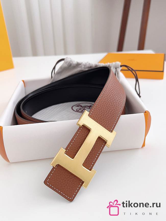 Hermes Constance Belt Buckle & Reversible Leather Strap 38mm Gold Brown/ Black - 1