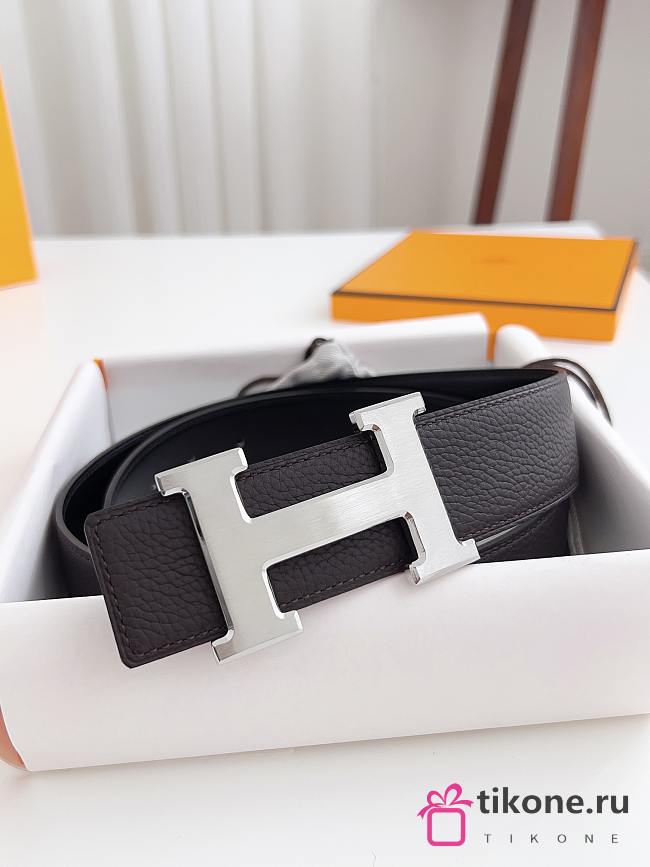 Hermes Constance Belt Buckle & Reversible Leather Strap 38mm Silver Dark Brown/ Black - 1