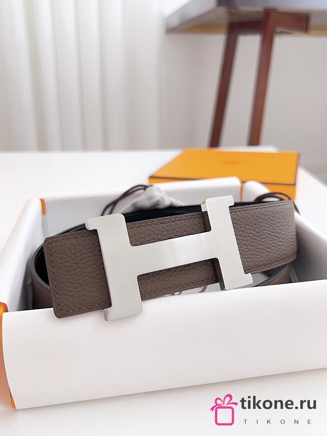 Hermes Constance Belt Buckle & Reversible Leather Strap 38mm Silver Taupe/Black - 1