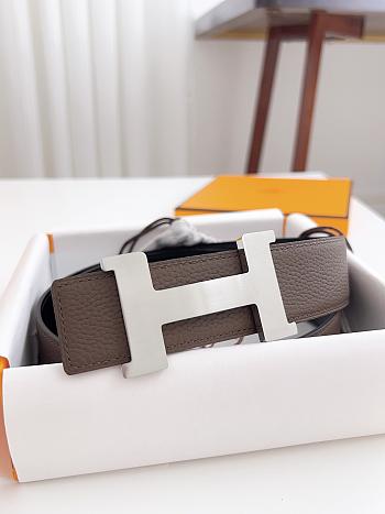 Hermes Constance Belt Buckle & Reversible Leather Strap 38mm Silver Taupe/Black