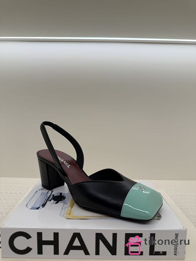 Chanel Slingbacks Lambskin & Patent Calfskin Black & Green 90mm - 1