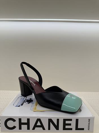 Chanel Slingbacks Lambskin & Patent Calfskin Black & Green 90mm