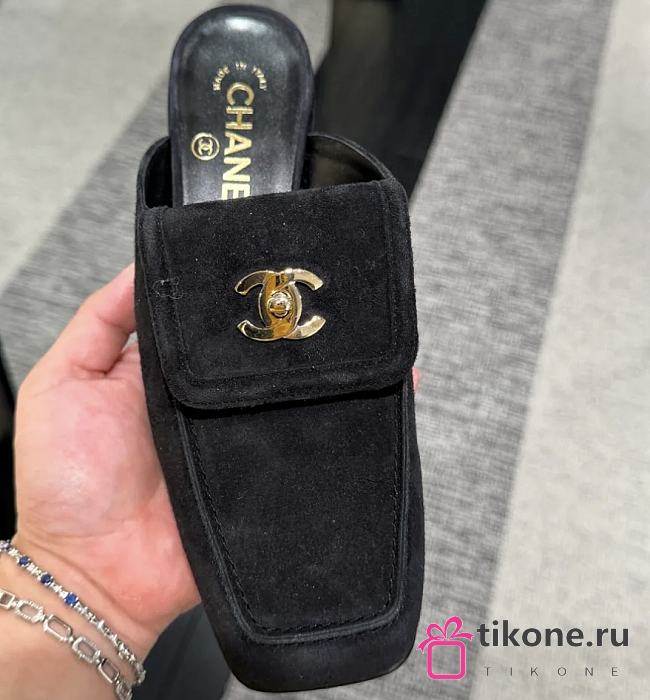 Chanel Mules Suede Calfskin Black - 1