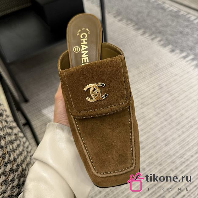 Chanel Mules Suede Calfskin Brown - 1