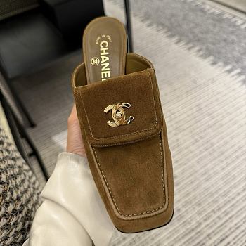 Chanel Mules Suede Calfskin Brown