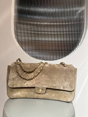 Chanel Maxi Flapbag Suede Calfskin & Gold-Tone Metal Dark Beige - 32x19.5x10cm