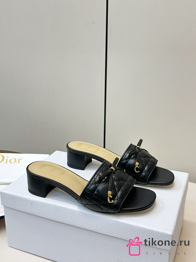 Dior Cannage Heeled Slide Black Quilted Cannage Lambskin 3.5cm - 1