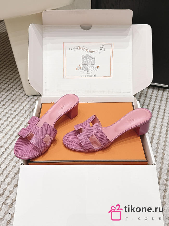 Hermes Oasis Sandal Shiny Lizard Pink 5cm  - 1