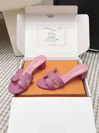Hermes Oasis Sandal Shiny Lizard Pink 5cm 