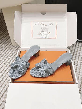 Hermes Oasis Sandal Shiny Lizard Light Gray 5cm 