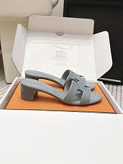 Hermes Oasis Sandal Shiny Lizard Light Gray 5cm  - 6