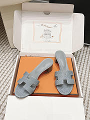 Hermes Oasis Sandal Shiny Lizard Light Gray 5cm  - 3