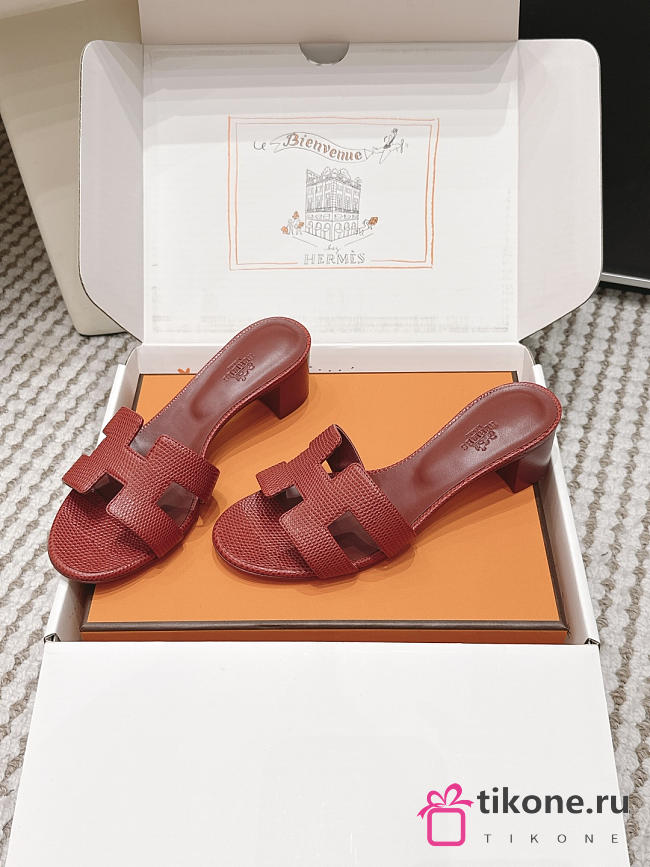 Hermes Oasis Sandal Shiny Lizard Red 5cm  - 1