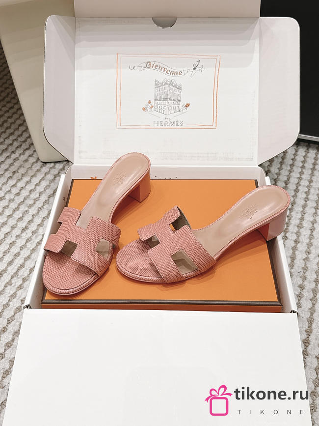 Hermes Oasis Sandal Shiny Lizard Light Pink 5cm  - 1
