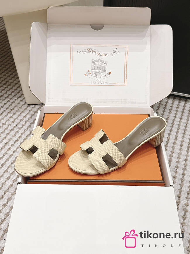Hermes Oasis Sandal Shiny Lizard Beige 5cm  - 1