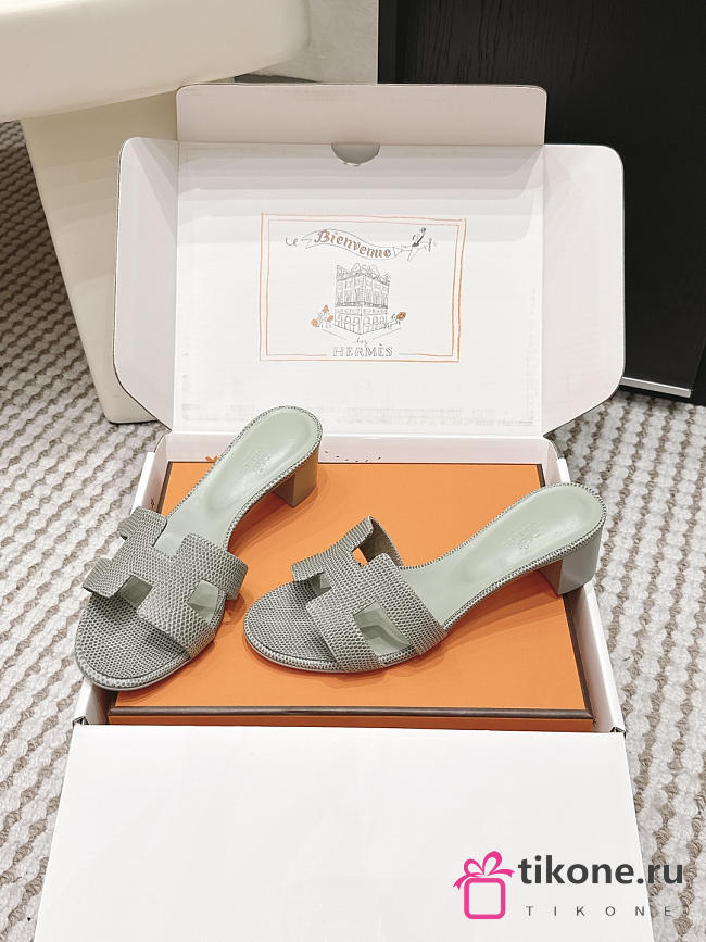 Hermes Oasis Sandal Shiny Lizard Gray 5cm  - 1