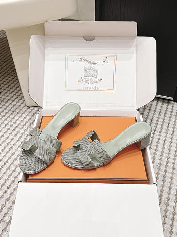 Hermes Oasis Sandal Shiny Lizard Gray 5cm 