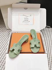 Hermes Oasis Sandal Shiny Lizard Light Green 5cm  - 4