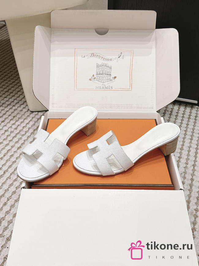 Hermes Oasis Sandal Shiny Lizard White 5cm  - 1