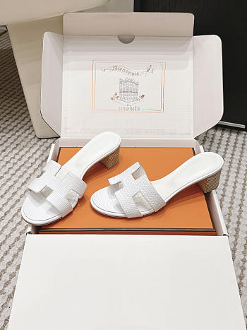 Hermes Oasis Sandal Shiny Lizard White 5cm 