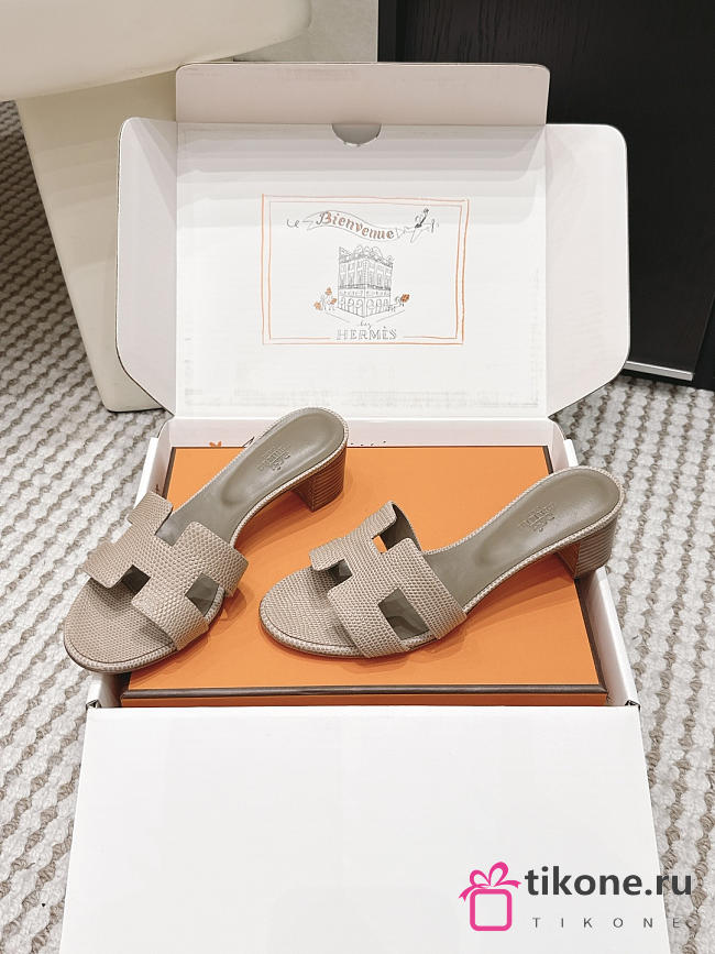 Hermes Oasis Sandal Shiny Lizard Dark Beige 5cm  - 1