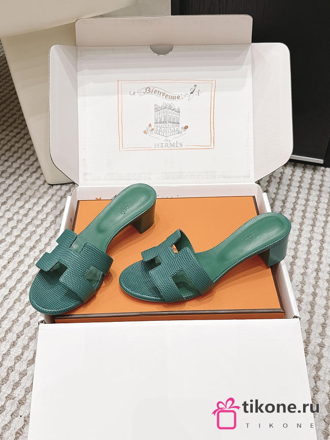 Hermes Oasis Sandal Shiny Lizard Green 5cm  - 1
