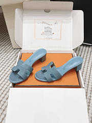 Hermes Oasis Sandal Shiny Lizard Blue 5cm  - 1