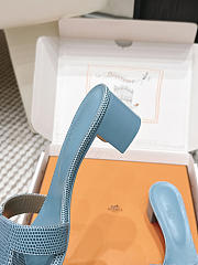 Hermes Oasis Sandal Shiny Lizard Blue 5cm  - 3