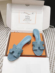 Hermes Oasis Sandal Shiny Lizard Blue 5cm  - 4