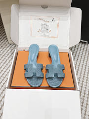 Hermes Oasis Sandal Shiny Lizard Blue 5cm  - 5