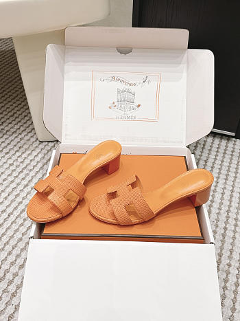 Hermes Oasis Sandal Shiny Lizard Orange 5cm 
