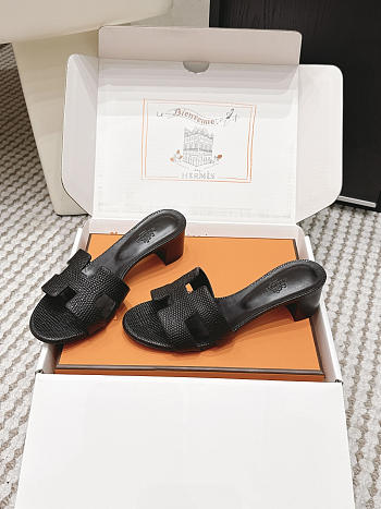 Hermes Oasis Sandal Shiny Lizard Black 5cm 