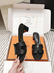 Hermes Oasis Sandal Shiny Lizard Black 5cm  - 3
