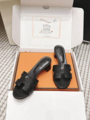 Hermes Oasis Sandal Shiny Lizard Black 5cm  - 5