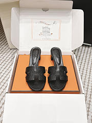 Hermes Oasis Sandal Shiny Lizard Black 5cm  - 6